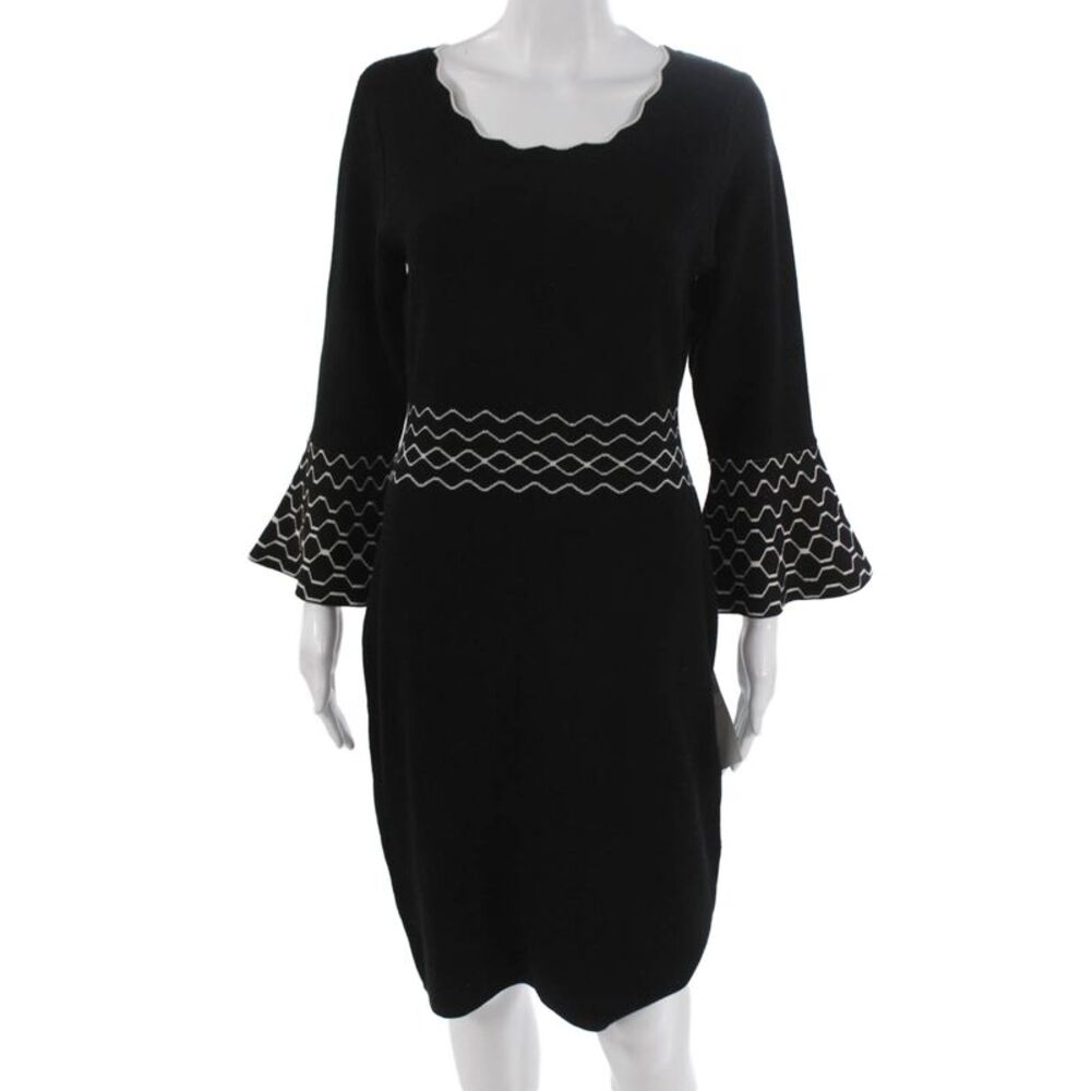 London Times Women Sweater Dress Black Long Sleeve Geometric Size S